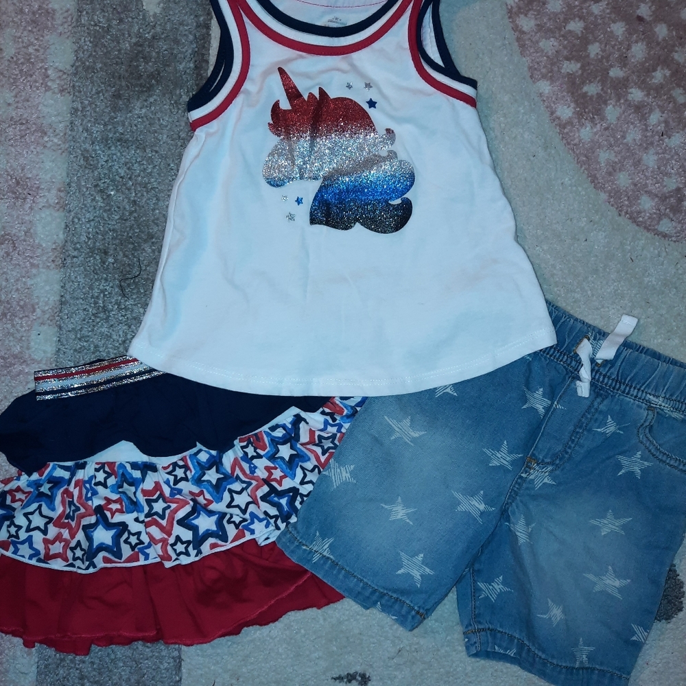 4th of July bundle: unicorn top, skort and shorts set